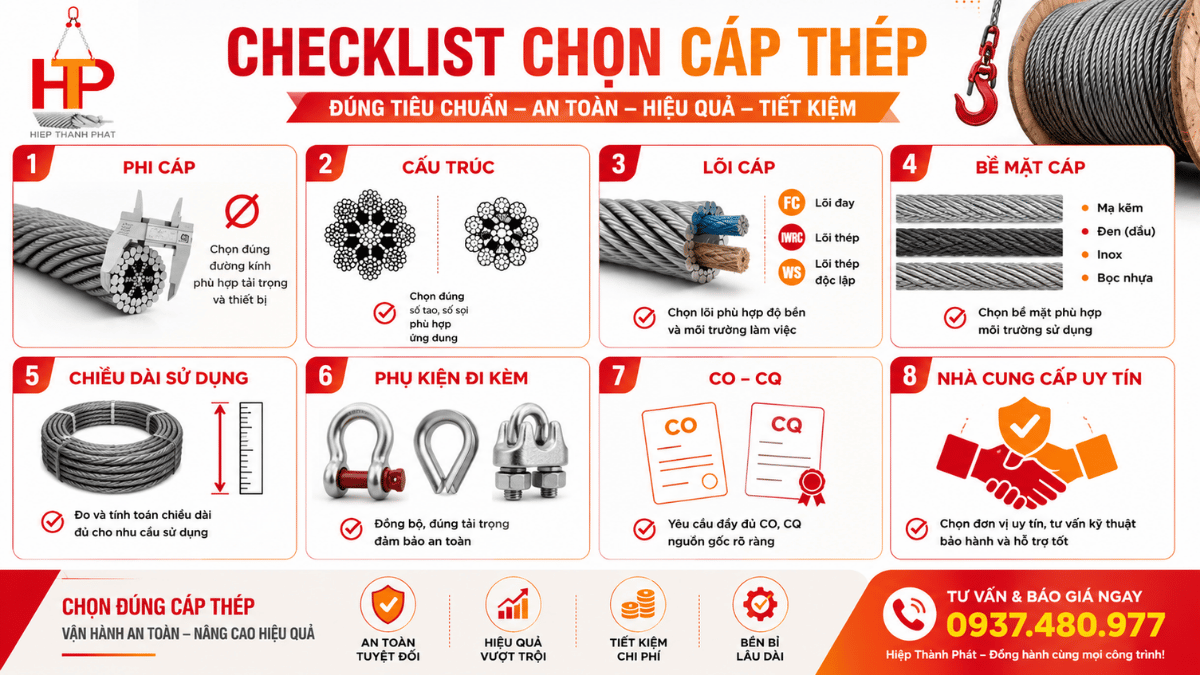 Checklist quy cách cáp thép trước khi đặt hàng