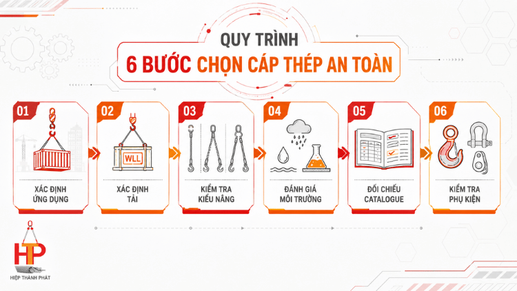 Quy trình sáu bước chọn cáp thép an toàn cho nâng hạ và công trình