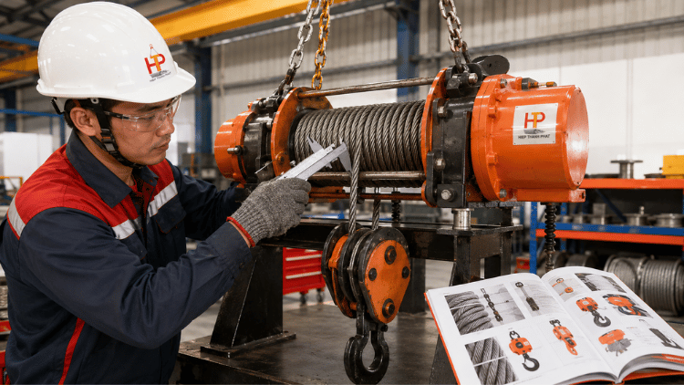 Kiểm tra cáp thép cho pa lăng tời kéo và cẩu trục