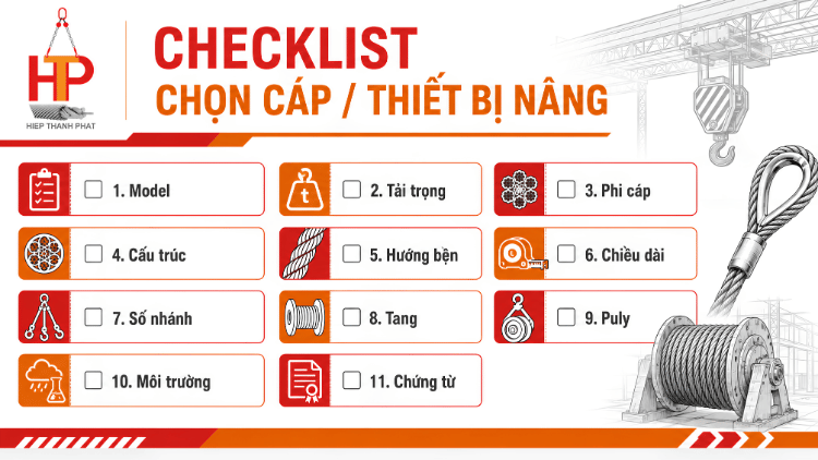 Checklist đặt mua cáp thép cho pa lăng và cẩu trục